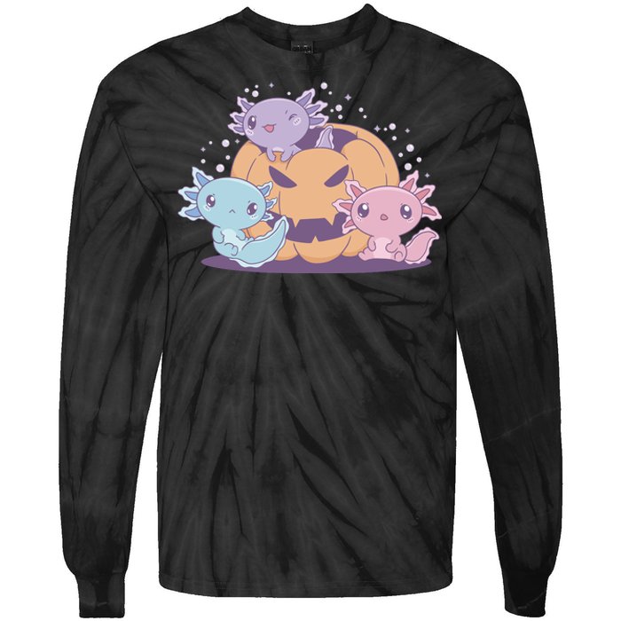 Cute Axolotl Halloween Pumpkin Tie-Dye Long Sleeve Shirt