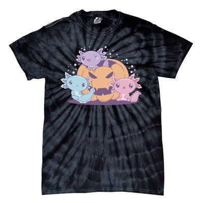 Cute Axolotl Halloween Pumpkin Tie-Dye T-Shirt