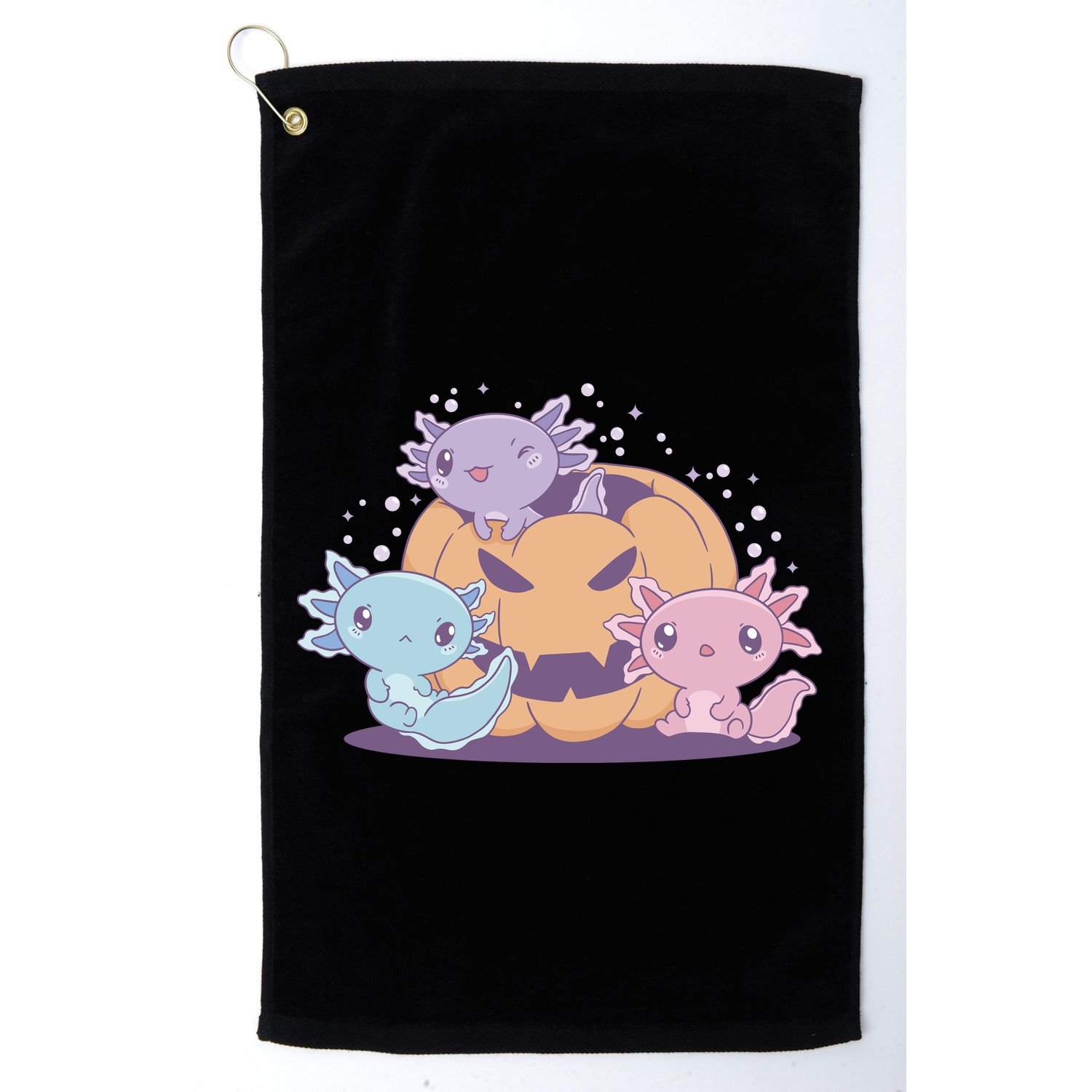 Cute Axolotl Halloween Pumpkin Golf Towel