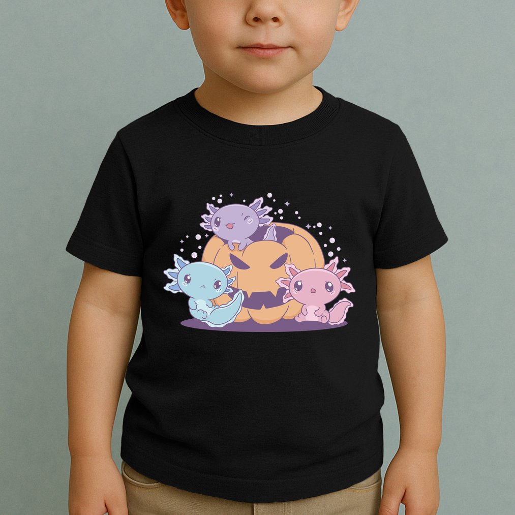 Cute Axolotl Halloween Pumpkin Toddler T-Shirt