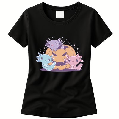 Cute Axolotl Halloween Pumpkin Womens T-Shirt