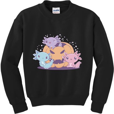 Cute Axolotl Halloween Pumpkin Kids Sweatshirt