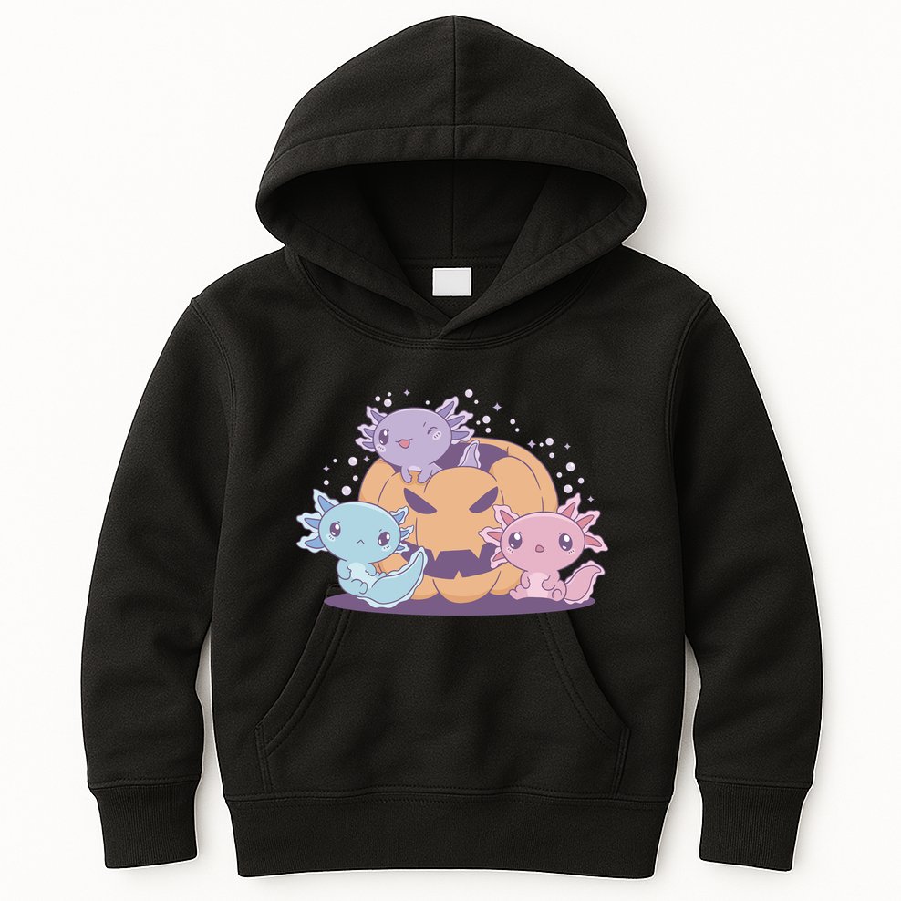 Cute Axolotl Halloween Pumpkin Kids Hoodie