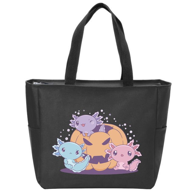 Cute Axolotl Halloween Pumpkin Zip Tote Bag