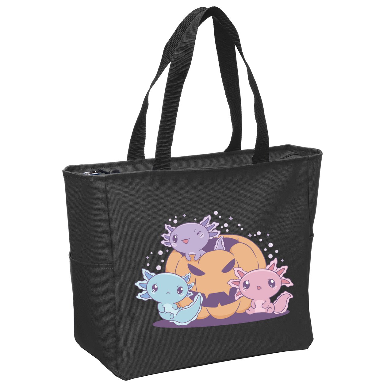 Cute Axolotl Halloween Pumpkin Zip Tote Bag