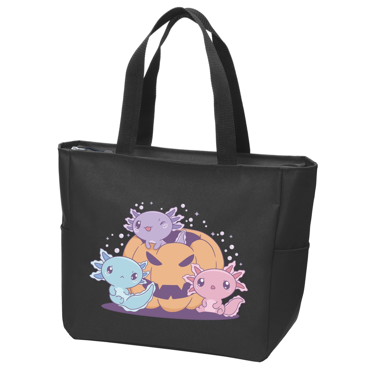 Cute Axolotl Halloween Pumpkin Zip Tote Bag