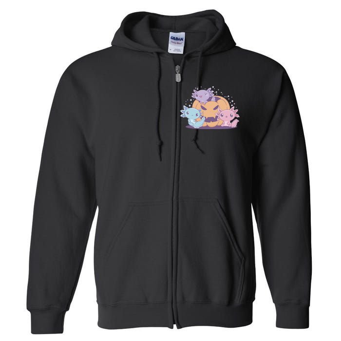 Cute Axolotl Halloween Pumpkin Full Zip Hoodie