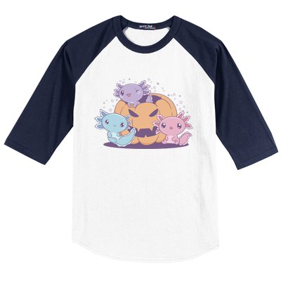 Cute Axolotl Halloween Pumpkin Baseball Sleeve Shirt