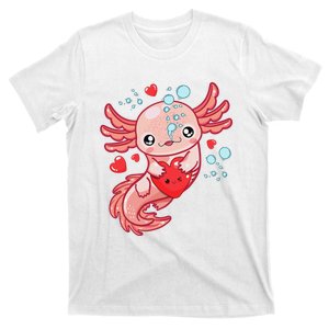 Cute Axolotl Holding Red Heart Axolotl Lover  T-Shirt