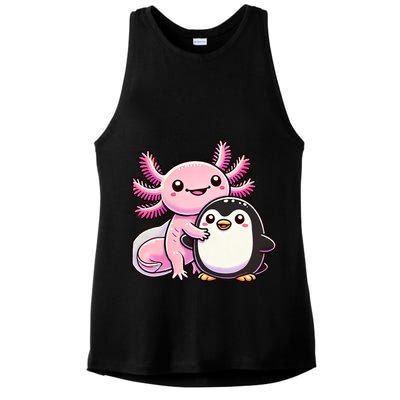 Cute Axolotl Hugging Penguin Ladies PosiCharge Tri-Blend Wicking Tank