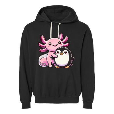 Cute Axolotl Hugging Penguin Garment-Dyed Fleece Hoodie