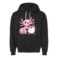 Cute Axolotl Hugging Penguin Garment-Dyed Fleece Hoodie