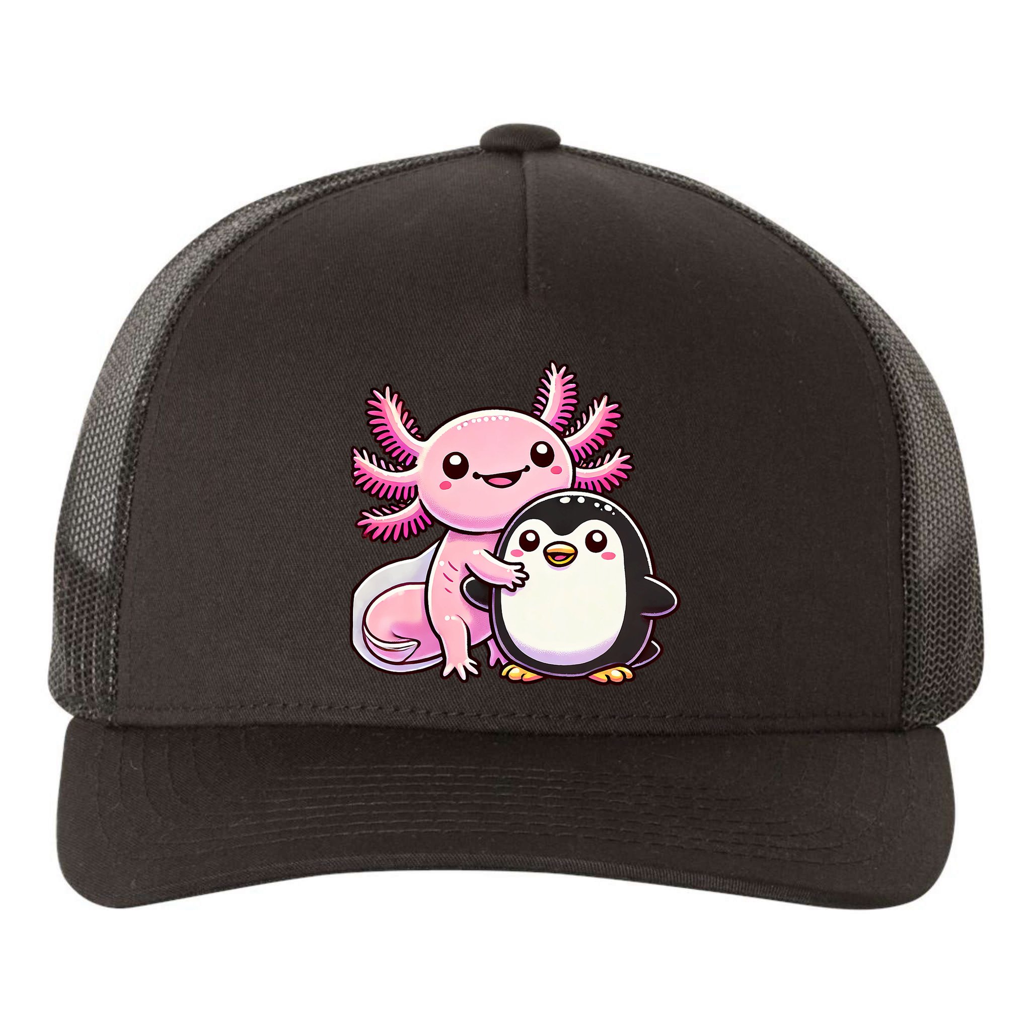 Cute Axolotl Hugging Penguin Yupoong Adult 5-Panel Trucker Hat