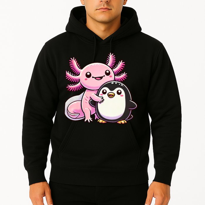 Cute Axolotl Hugging Penguin Hoodie