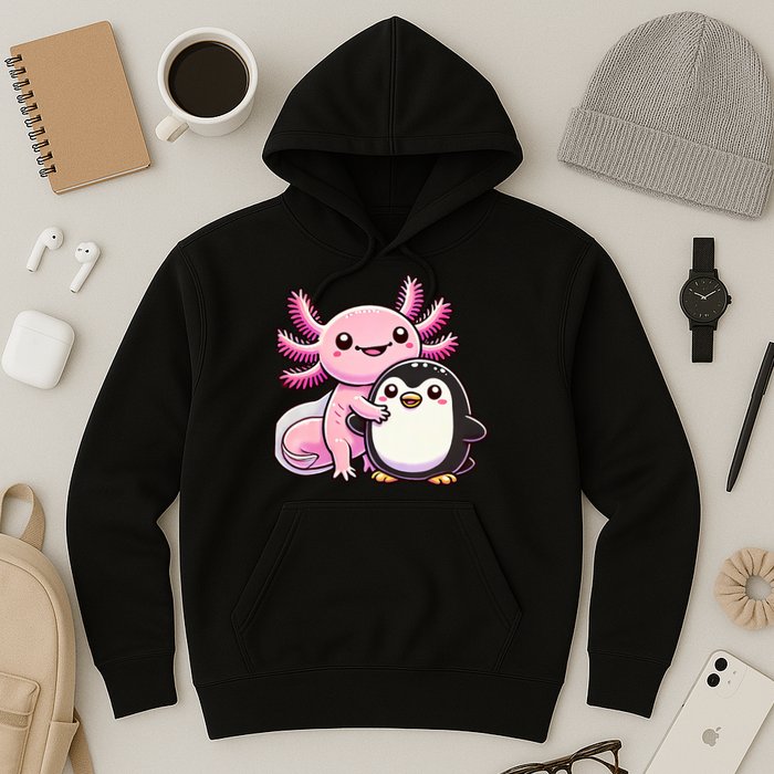 Cute Axolotl Hugging Penguin Hoodie