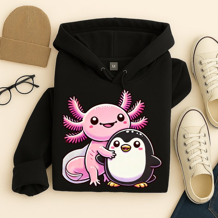 Cute Axolotl Hugging Penguin Hoodie