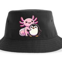 Cute Axolotl Hugging Penguin Sustainable Bucket Hat