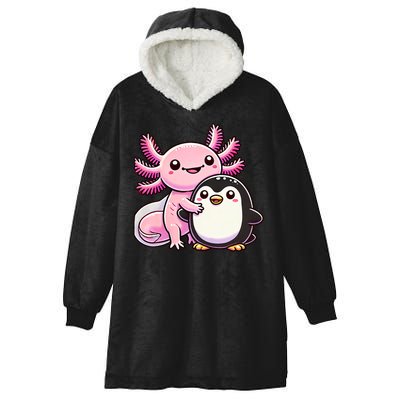 Cute Axolotl Hugging Penguin Hooded Wearable Blanket