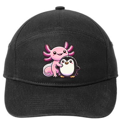 Cute Axolotl Hugging Penguin 7-Panel Snapback Hat