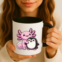 Cute Axolotl Hugging Penguin Mug