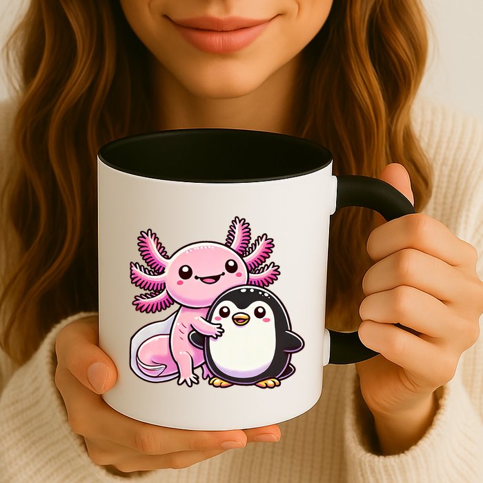 Cute Axolotl Hugging Penguin Mug