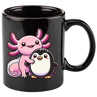 Cute Axolotl Hugging Penguin 11oz C Handle Ceramic Mug