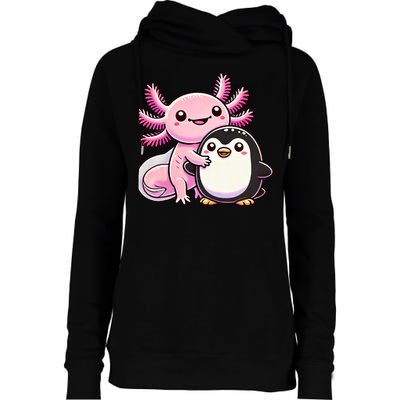Cute Axolotl Hugging Penguin Womens Funnel Neck Pullover Hood