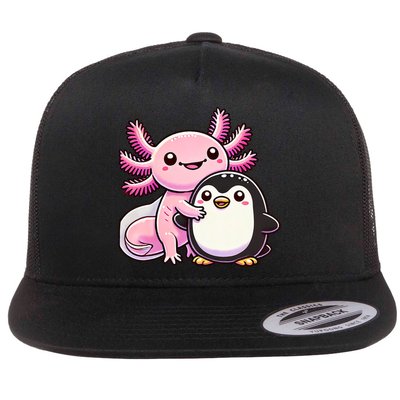 Cute Axolotl Hugging Penguin Flatbill Hat