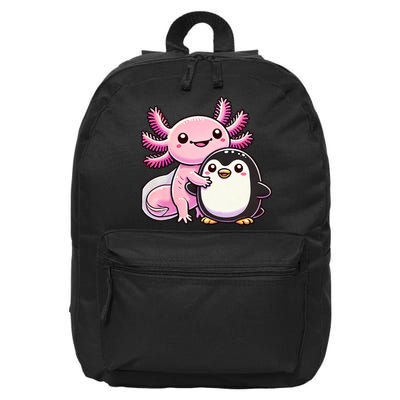 Cute Axolotl Hugging Penguin 16 in Basic Backpack