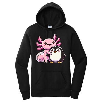 Cute Axolotl Hugging Penguin Women's Pullover Hoodie