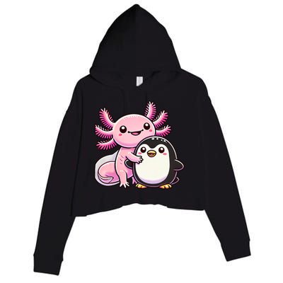 Cute Axolotl Hugging Penguin Crop Fleece Hoodie