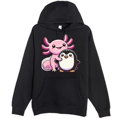 Cute Axolotl Hugging Penguin Premium Pullover Hoodie