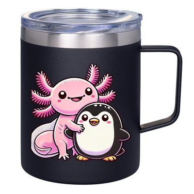 Cute Axolotl Hugging Penguin 12oz Stainless Steel Coffee Mug