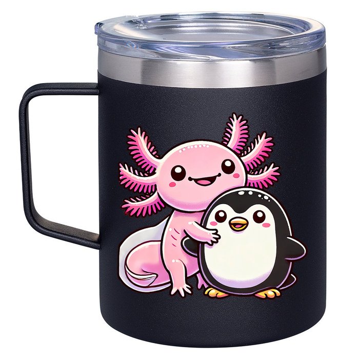 Cute Axolotl Hugging Penguin 12oz Stainless Steel Coffee Mug