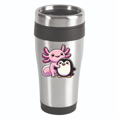 Cute Axolotl Hugging Penguin 16oz Travel Tumbler