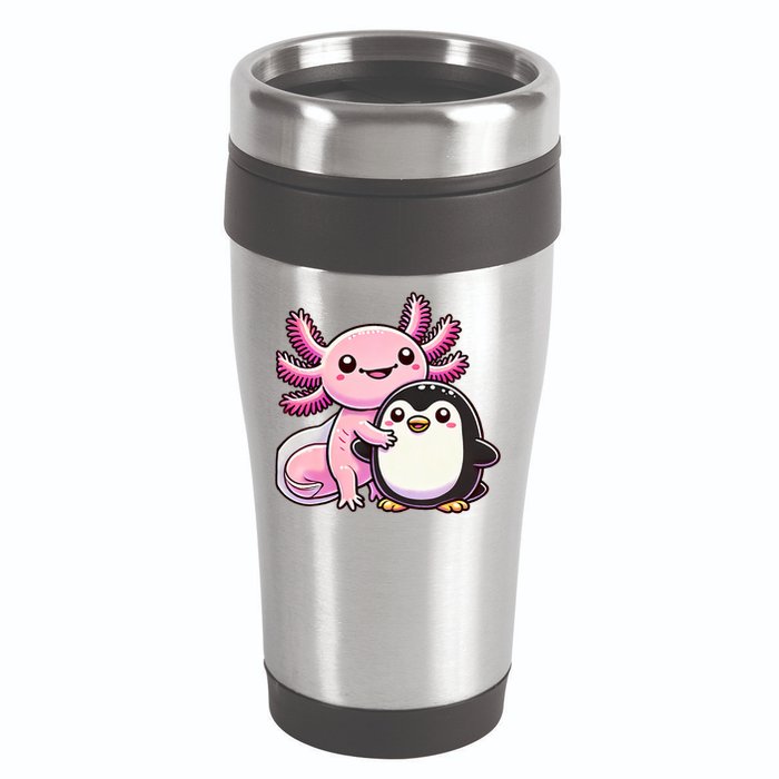 Cute Axolotl Hugging Penguin 16oz Travel Tumbler