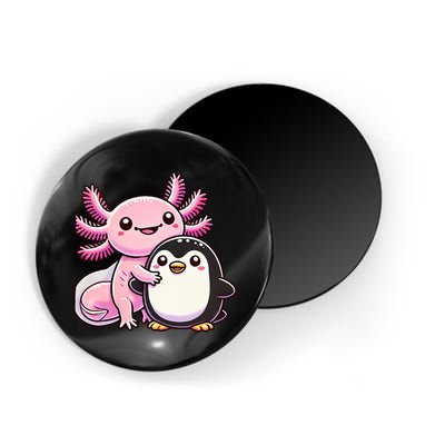 Cute Axolotl Hugging Penguin Magnet