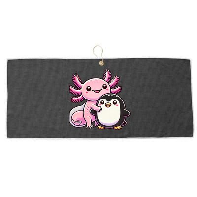 Cute Axolotl Hugging Penguin Large Microfiber Waffle Golf Towel
