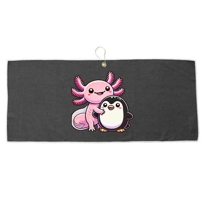 Cute Axolotl Hugging Penguin Large Microfiber Waffle Golf Towel