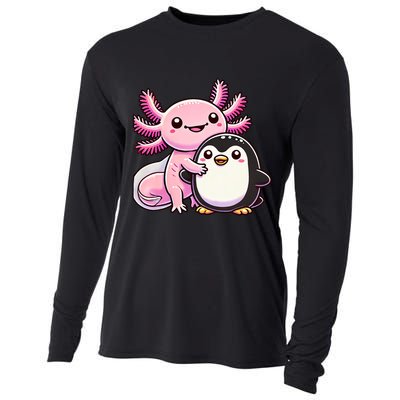 Cute Axolotl Hugging Penguin Cooling Performance Long Sleeve Crew
