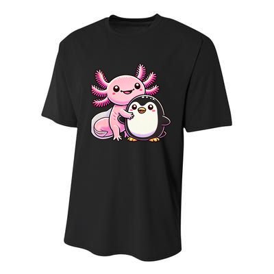Cute Axolotl Hugging Penguin Youth Performance Sprint T-Shirt