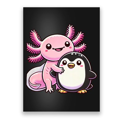 Cute Axolotl Hugging Penguin Poster