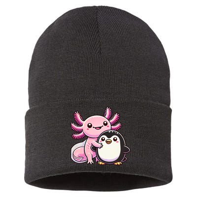 Cute Axolotl Hugging Penguin Sustainable Knit Beanie