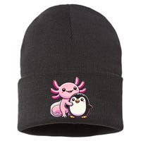 Cute Axolotl Hugging Penguin Sustainable Knit Beanie