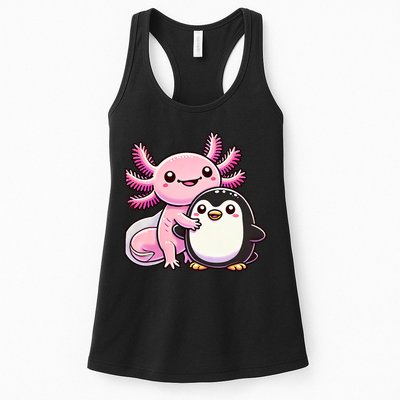 Cute Axolotl Hugging Penguin Womens Tank Top