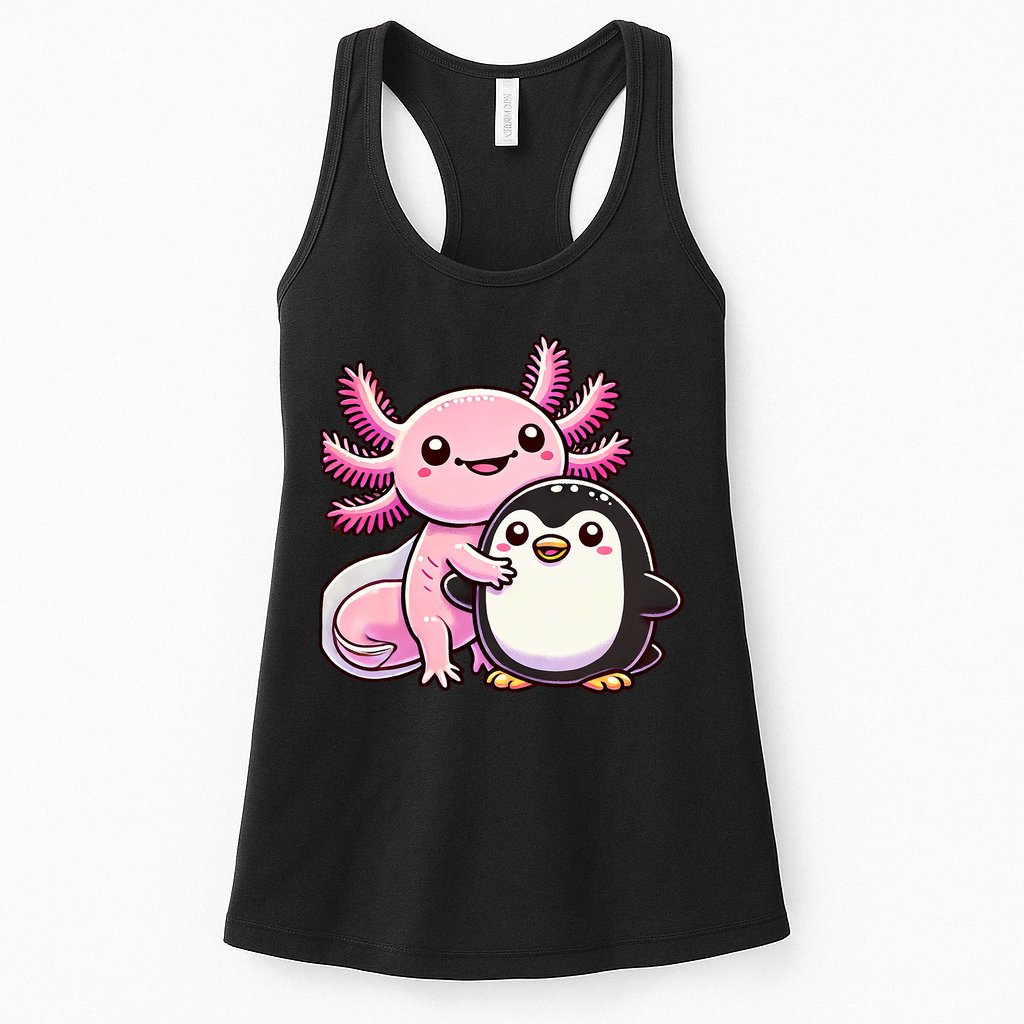 Cute Axolotl Hugging Penguin Womens Tank Top
