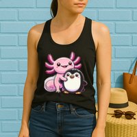 Cute Axolotl Hugging Penguin Womens Tank Top