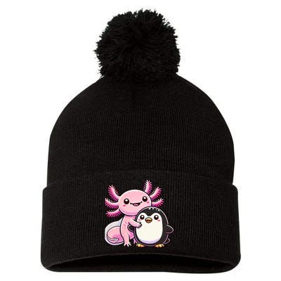 Cute Axolotl Hugging Penguin Pom Pom 12in Knit Beanie