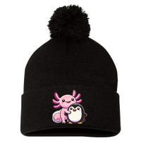 Cute Axolotl Hugging Penguin Pom Pom 12in Knit Beanie