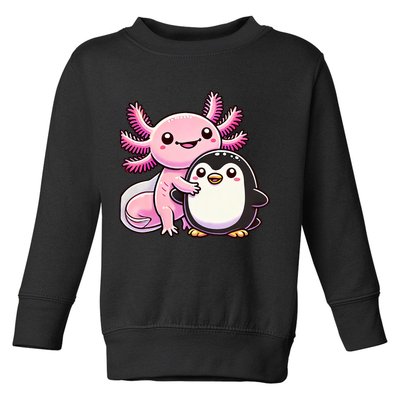 Cute Axolotl Hugging Penguin Toddler Sweatshirt